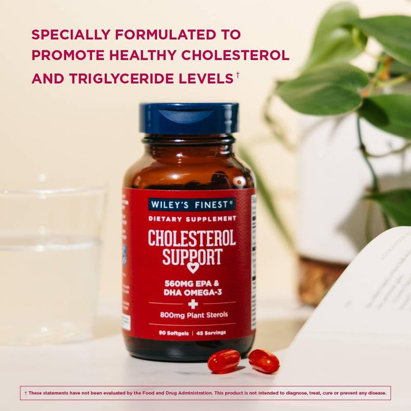 Wiley's Finest Wild Alaskan Cholesterol Support, 90 Count (Pack of 1) | Wild Alaskan Fish Oil, Cholesterol Support Softgels, 560 mg EPA & DHA Omega-3s, Supports Healthy Blood Vessel Circulation 90 Count (Pack of 1)