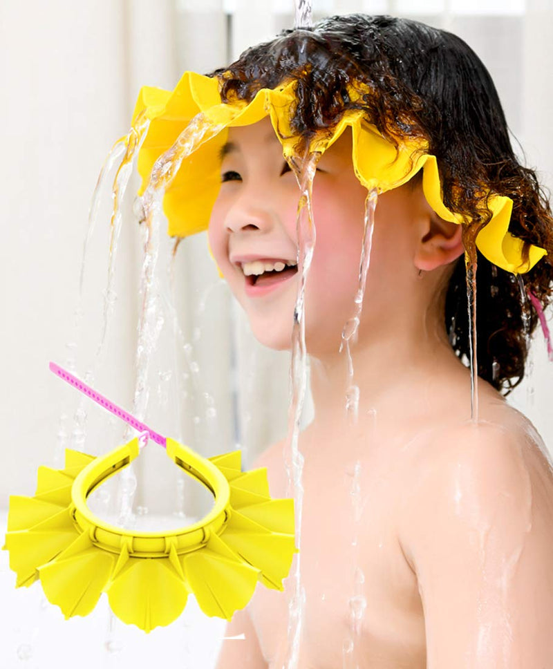 [Australia] - Baby Shower Cap Silicone Bathing Hat, Adjustable Shower Cap Kids, Infants Soft Protection Hat Safety Visor Cap Hat for Toddler Children 1-12 Years old/16.5-22.8 Inches Yellow 