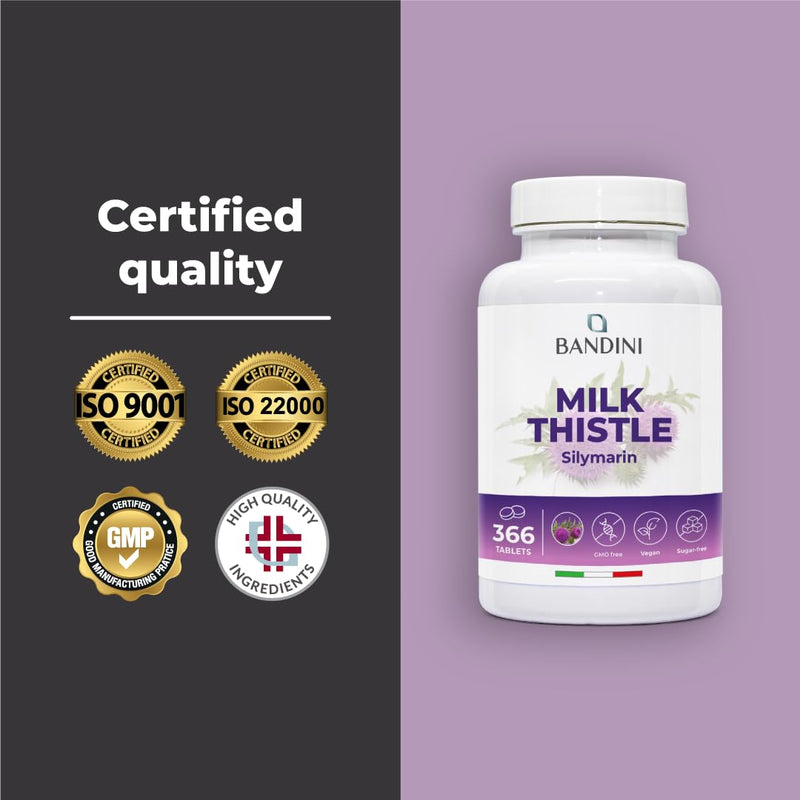 Bandini® Milk Thistle 366 Tablets, High Strength Silymarin Supplement | Supports Liver & Digestive Health | 100% Vegan, Non-GMO, Gluten-Free | Traditional Herbal Remedy 366 units (pack of 1)