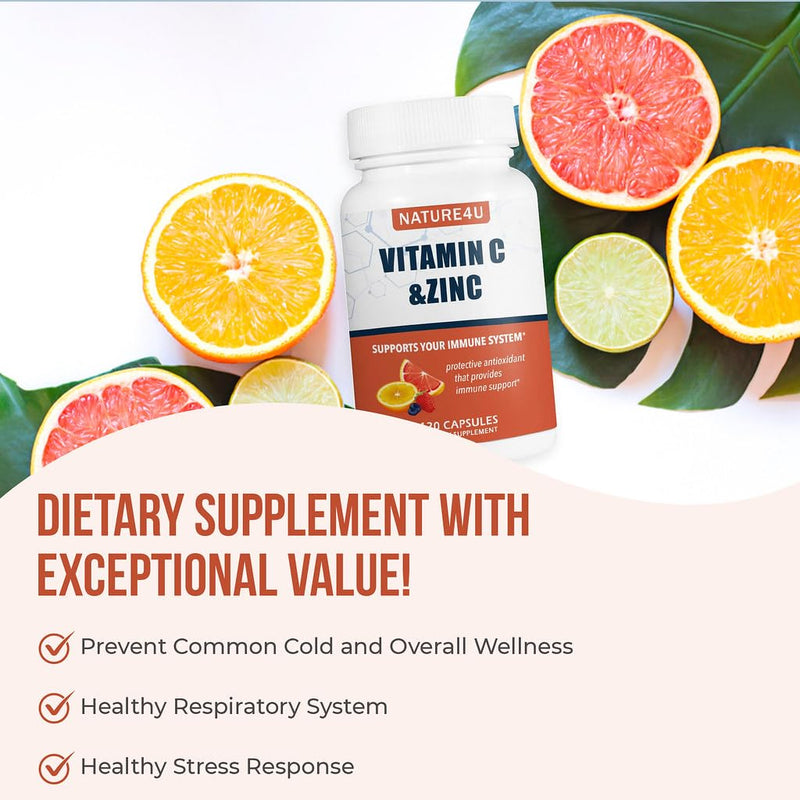 Vitamin C 1000mg with Zinc, Rose Hips and Citrus Bioflavonoids, Immune Support Supplement Antioxidants Protection, 120 Capsules 120 Count (Pack of 1)