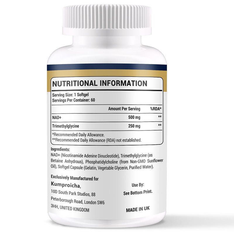 Liposomal NAD+ 500mg with TMG 250mg Softgels, Actual NAD+ Supplement for Cellular Repair & Energy Metabolism (60 Count (Pack of 1)) 60 count (Pack of 1)