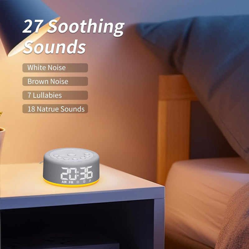 [Australia] - 【3 in 1】Sound Machine Alarm Clock Night Light White Noise Machine with 27 Sleeping Sounds for baby Kids Adults 32 Level Volume Auto Off Timer Memory Function Digital Clock with 30 Wake Up Sounds Gray 