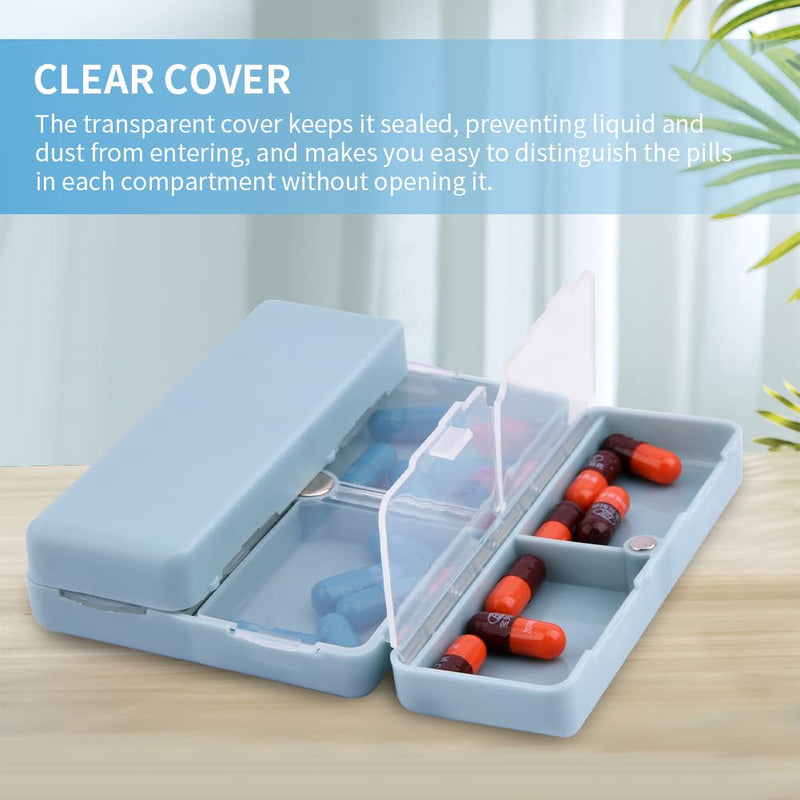Xiaokeis 2 Pcs Pill Organizer, Travel Pill Organizer, Pocket Pharmacy with 7 Compartments Design, Magnetic Travel Pill Box Pill Dispenser, Portable Medicine Vitamin Holder Container(Blue+Green) Blue+green