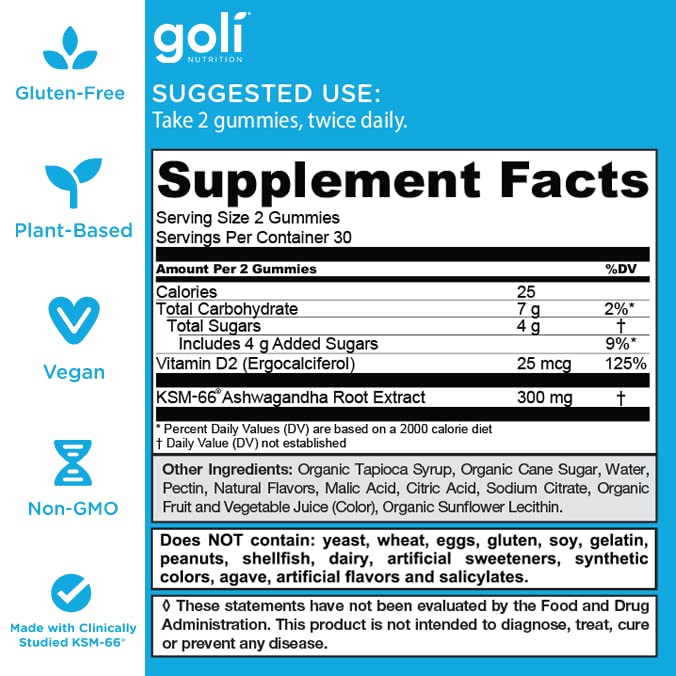 Goli Ashwagandha & Vitamin D Gummies (60 Count) + Apple Cider Vinegar Gummies. Mixed Berry (60 Count)