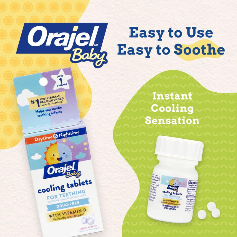 [Australia] - Orajel Baby Cooling Tablets for Teething with Vitamin D, 100 Quick Dissolve Tablets,White 