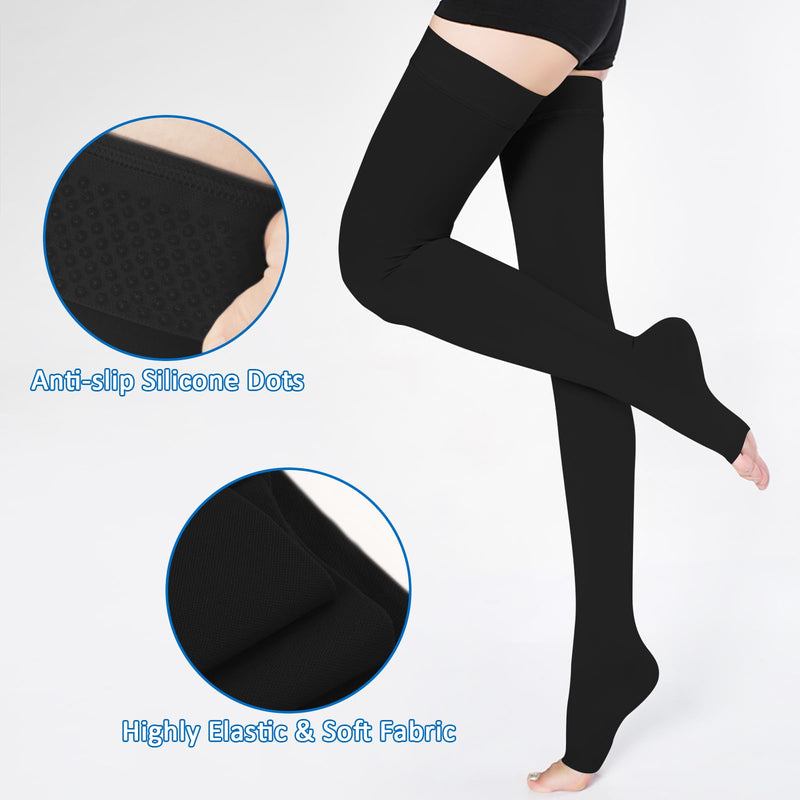 [Australia] - BellaAcht Medical Compression Stockings Women & Men 20-30 mmHg Graduated Support, Thigh Support Stockings, Edema Compression Socks Without Foot with Silicone Band 3XL Black 