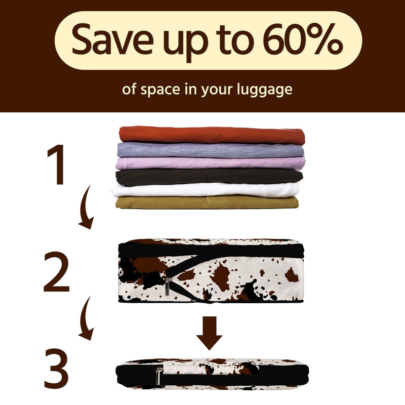 6 Pcs Compression Packing Cubes Waterproof Suitcase Travel Bag Luggage Backpack Organizer Travel Cubes for Packing-Cow Print Black-Cow Print