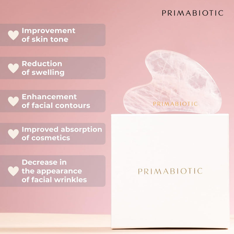 PRIMABIOTIC Gua Sha Stone – Facial Massage Tool for Wrinkles – Rose Quartz Guasha – Skin Care – Beauty Products – Massage Tool for Skin Care – Anti-Aging
