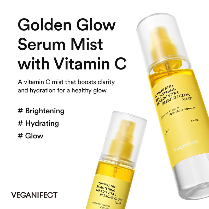 VEGANIFECT Vitamin C Serum Face Mist with Niacinamide & Glutathione | Vitamin C glow face mist with niacinamide, glutathione and Kakadu plum for lightweight hydration and a radiant, dewy finish