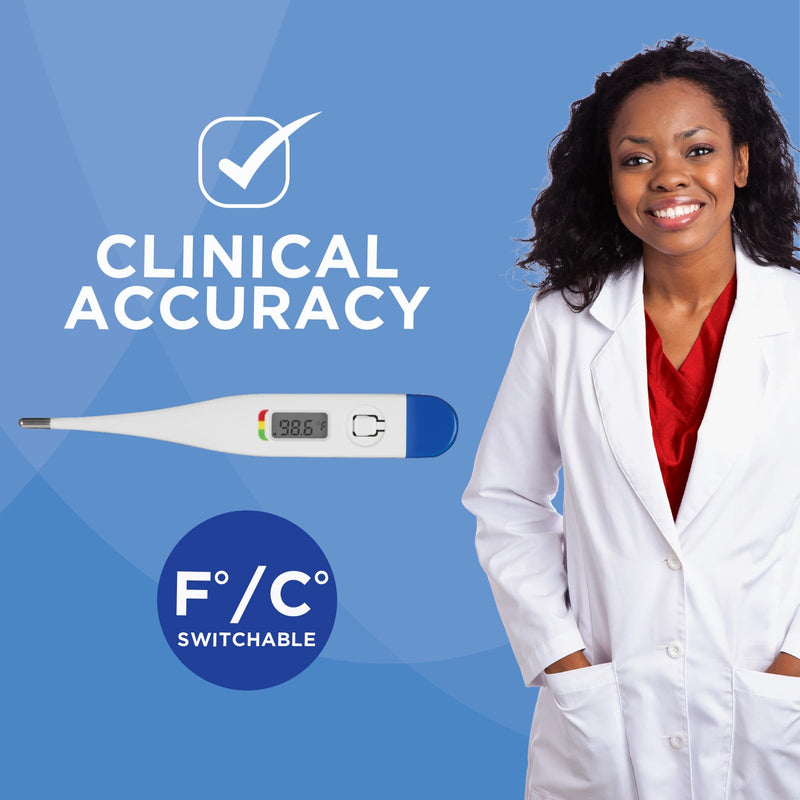 [Australia] - Healthwise Digital Thermometer | 30-Second Readout | Feverline Indicator | Clinical Rigid Tip | Hygienic Water-Resistant Easy Cleaning | Storage Case + Probe Covers Included 