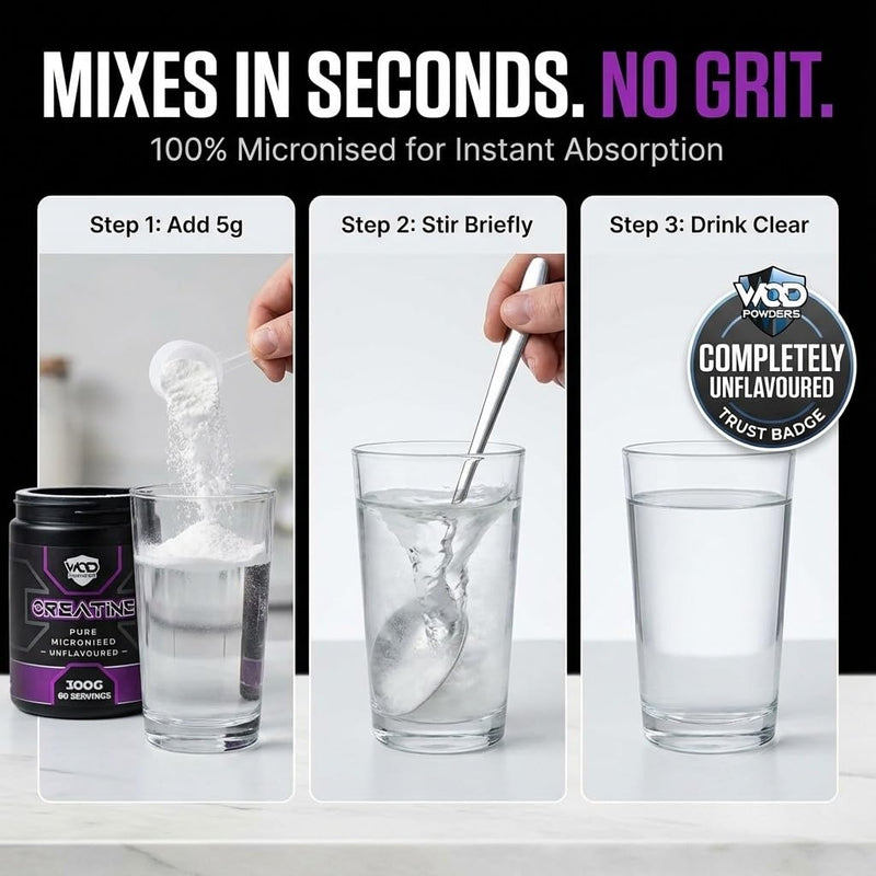 Creatine Monohydrate Powder 300g – Micronised Creatine | Proven to Improve Physical Performance and Recovery | Suitable for Vegans, Unflavoured, Scoop Included - Made in The UK by WOD Powders