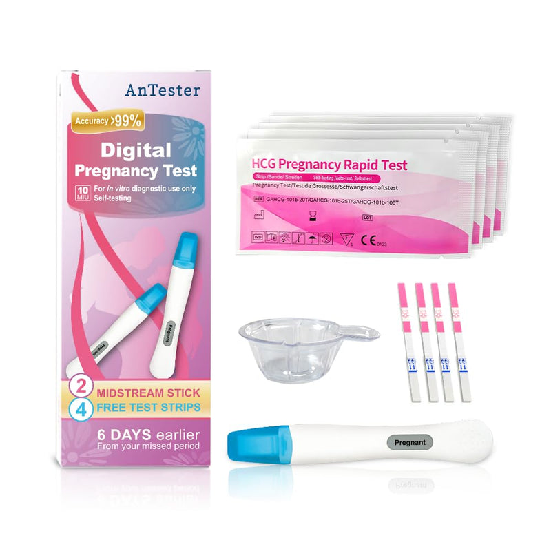 [Australia] - 2X Early Digital Pregnancy Test Kit + 4X hcg Test Strips 10mIU/mL,at-Home Pregnancy Test Kit for Women with Easy-to-Read Results 