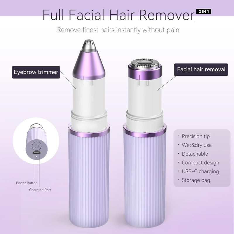[Australia] - 2-in-1 Facial Hair Remover Kit for Women, Bautrium Electric Facial Shaver Eyebrow Razor Women with USB-C Cable & Storage Bag Rechargeable 