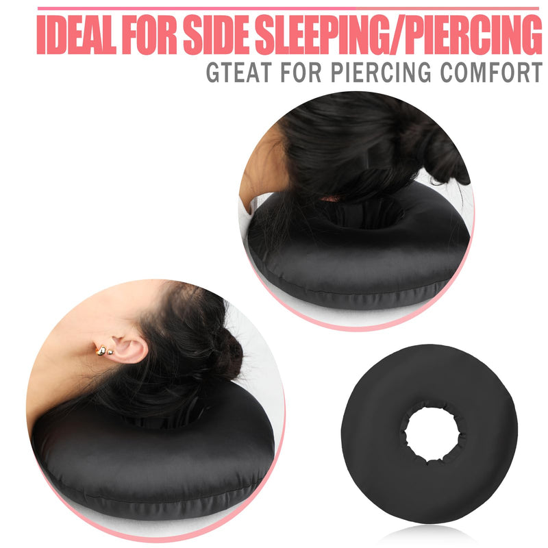 [Australia] - Satin Ear Piercing Pillow for Side Sleepers Silky Piercing Pillows with Ear Hole Support Head Ear Pain Sore Relief Pressure Sore Cushion Guard Black 