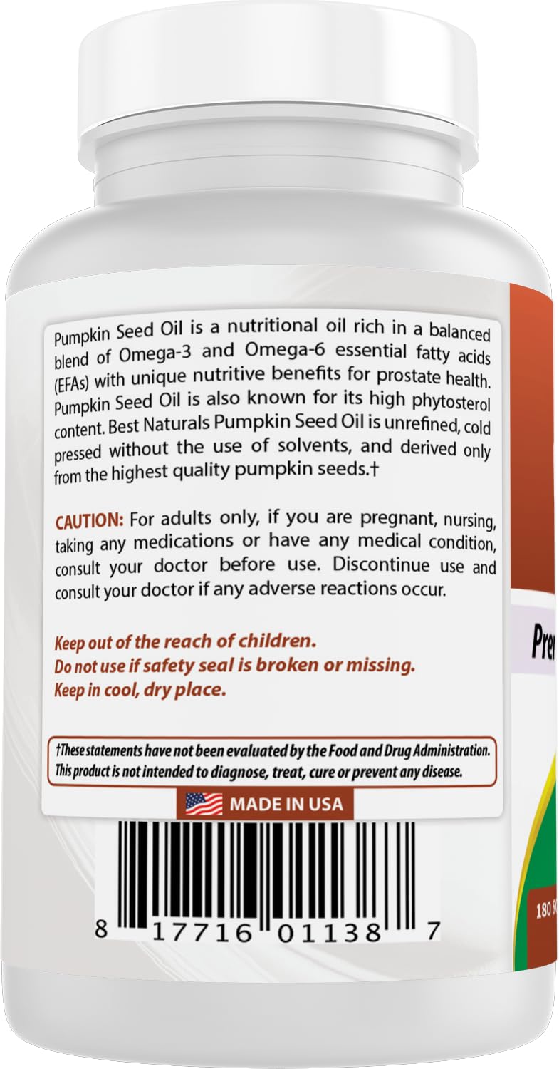 [Australia] - Best Naturals Pumpkin Seed Oil Bladder Control 1000 mg 180 Softgels 