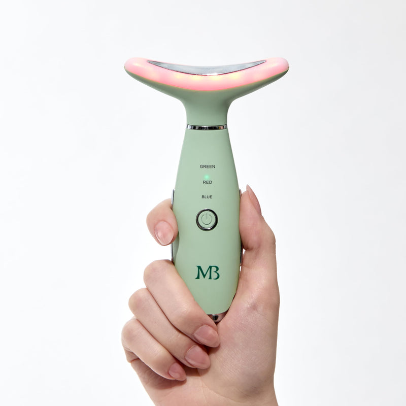 Mario Badescu Triple Light Thermal Face and Neck Massager, Red, Blue & Green LED Light Therapy Facial Device, Warm Massage & Vibrations for Firming, Sculpting & Radiant Skin