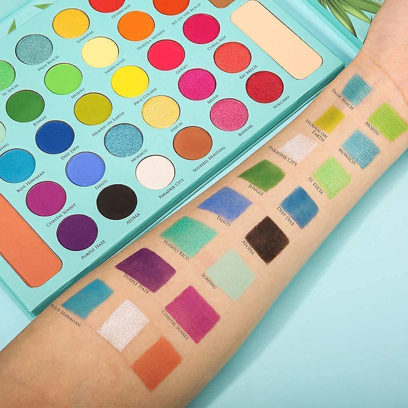 [Australia] - Docolor 15Piece Eye Makeup Brushes Set + 34 Colors Tropical Eeyshadow Palette Pigmented Matte Shimmer Metallic Blendable Soft Cream Powder Makeup Eye Shadow Palettes for Christmas Gift 