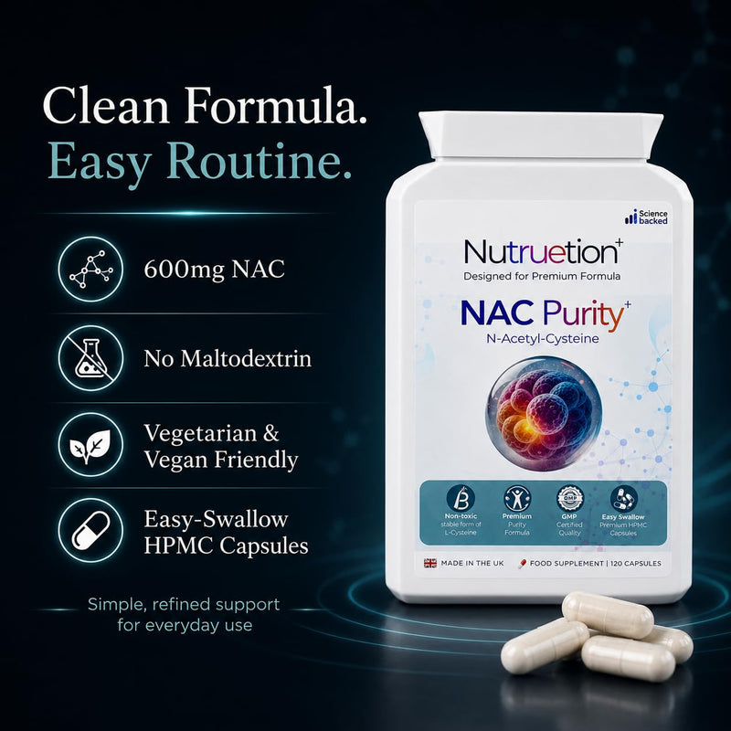 NAC 600mg Capsules | N-Acetyl Cysteine Supplement | 120 Vegan Capsules | Refined Clean Formula | No Maltodextrin | UK Made to GMP & BRCGS Standards
