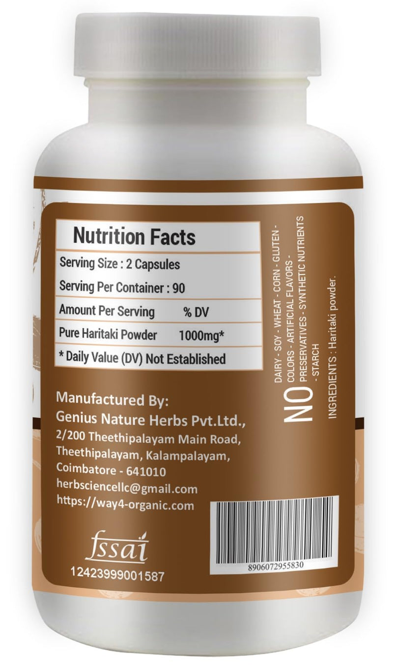 [Australia] - Haritaki Capsules ‚Äì Terminalia Chebula, 180 Pills, 90 Servings, 1000 mg. Pack of 1. 
