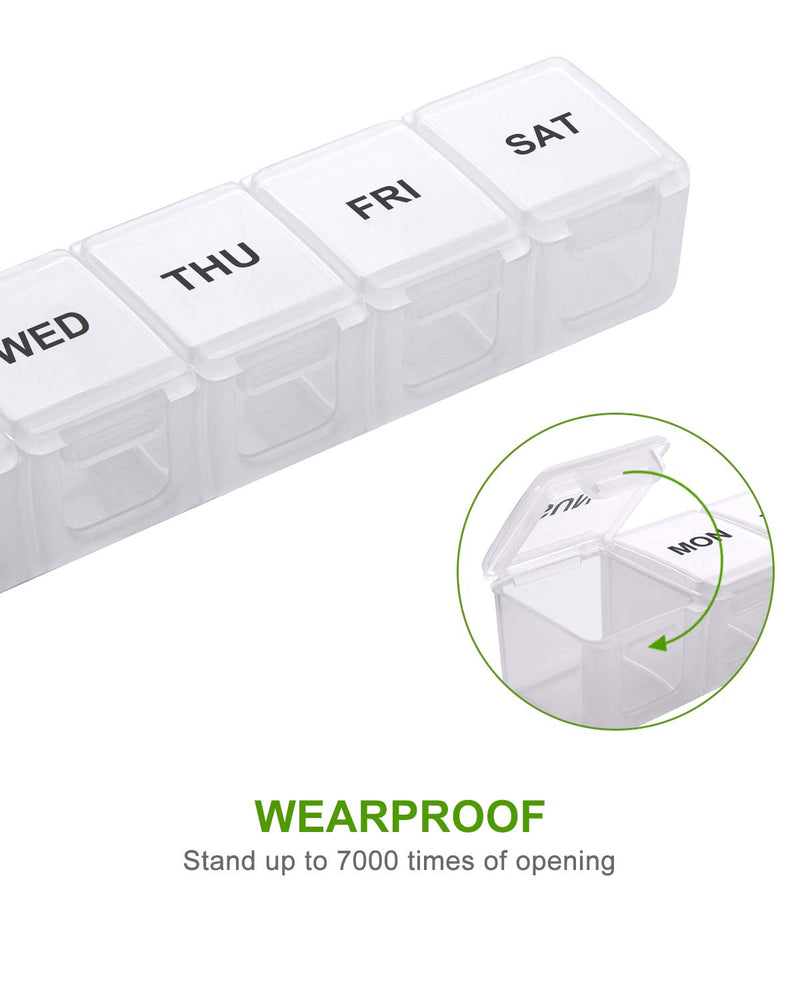 Sukuos Extra Large Weekly Pill Organizer 2 Pcs, Daily Pill Box 7 Day Pill Cases for Medicines, Vitamin, Fish Oils or Supplements, Easy to Clean Black+white