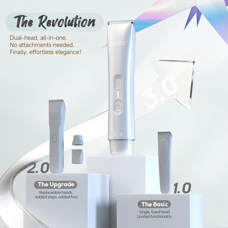 [Australia] - Dual Head Bikini Trimmer for Women - Electric Razor for Body & Facial Hair, IPX7 Waterproof, Painless Ceramic Blade, Rechargeable, Wet & Dry Use, Travel-Friendly, Gift for Her(White) 