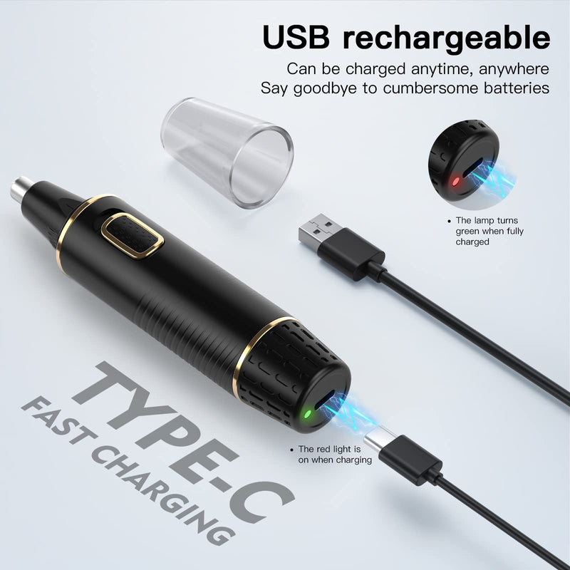 Nose Hair Trimmer for Men, 2025 Painless USB Rechargeable Nose Hair Trimmer, Ear and Nose Hair Trimmer for Men, Professional Facial Hair Trimmer with IPX7 Waterproof Dual Edge Blades Black
