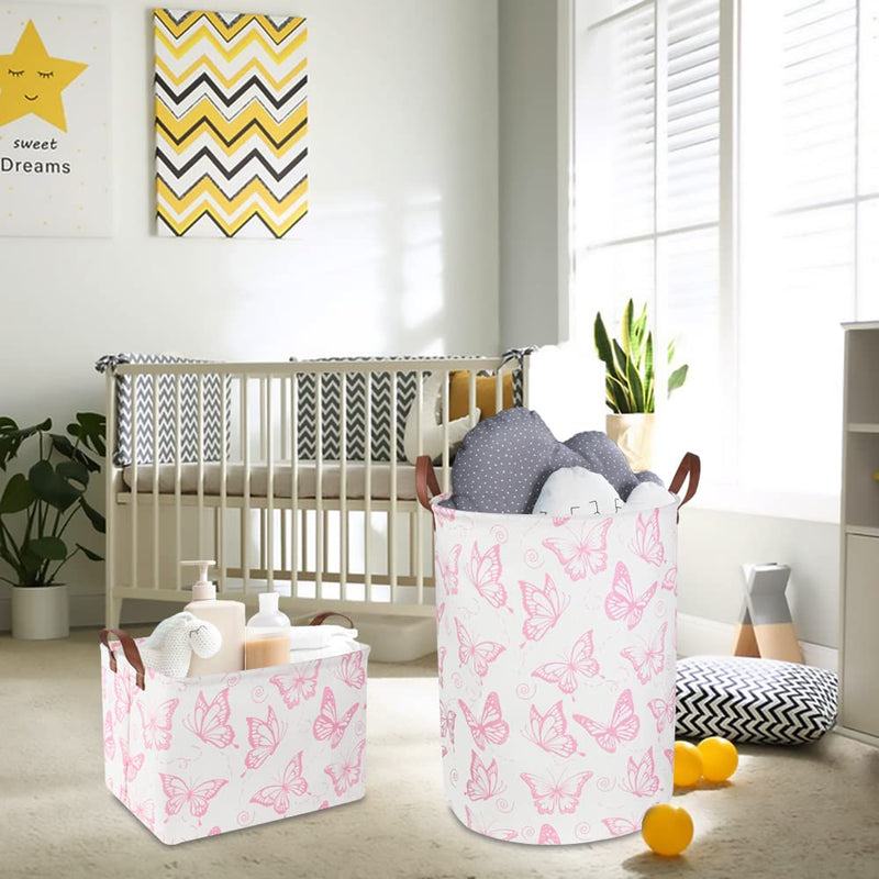 [Australia] - Pink Laundry Basket,Waterproof Nursery Hamper for Baby Girl ,Collapsible Storage Baskets for Girls Bedroom,Kids Toys Storage Bin,Room Decor,Gift Basket（Pink Butterfly 1 Pink Butterfly 