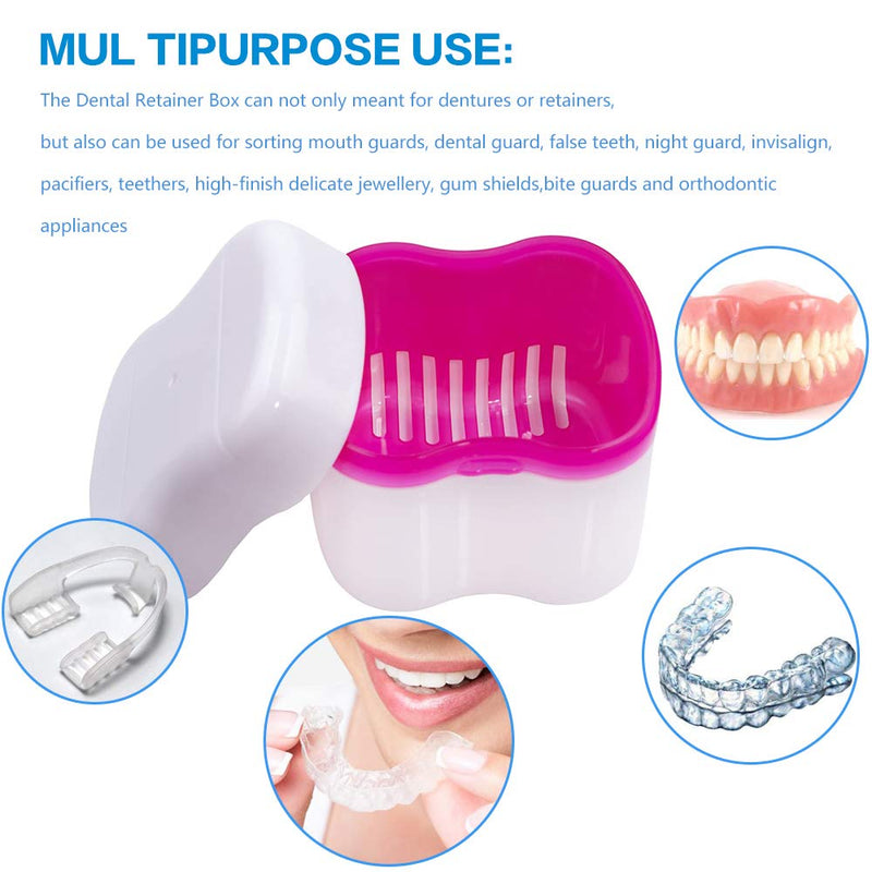 [Australia] - Denture Case,Denture Cups Bath, Toothbrush with hard denture, Dentures Container with Basket Denture Holder for Travel,Mouth Guard Night Gum Retainer Container (Pink) 