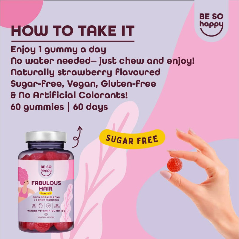 BeSoHappy® Biotin Gummies 6000mcg Complex for Hair Growth, 60 Days Supply with Selenium, Zinc, B12 Vitamin, Retinol Vitamins B6, C, D, E, Strawberry Candies Flavor, Vegan.
