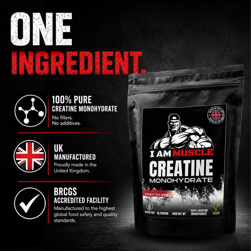Creatine Monohydrate Powder 300g | 100% Pure Creatine Monohydrate | Unflavoured | 60 Servings | 5000mg Per Serving | Supports High-Intensity Exercise Performance | Vegan