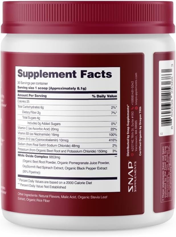[Australia] - Snap Supplements Heart Beets, Organic Beet Root Powder, Cardiovascular Support Supplement for Men & Women, Beets, Pomegranate, B Vitamins & Red Spinach, Heart Health Support, 30 Servings, Mixed Berry 