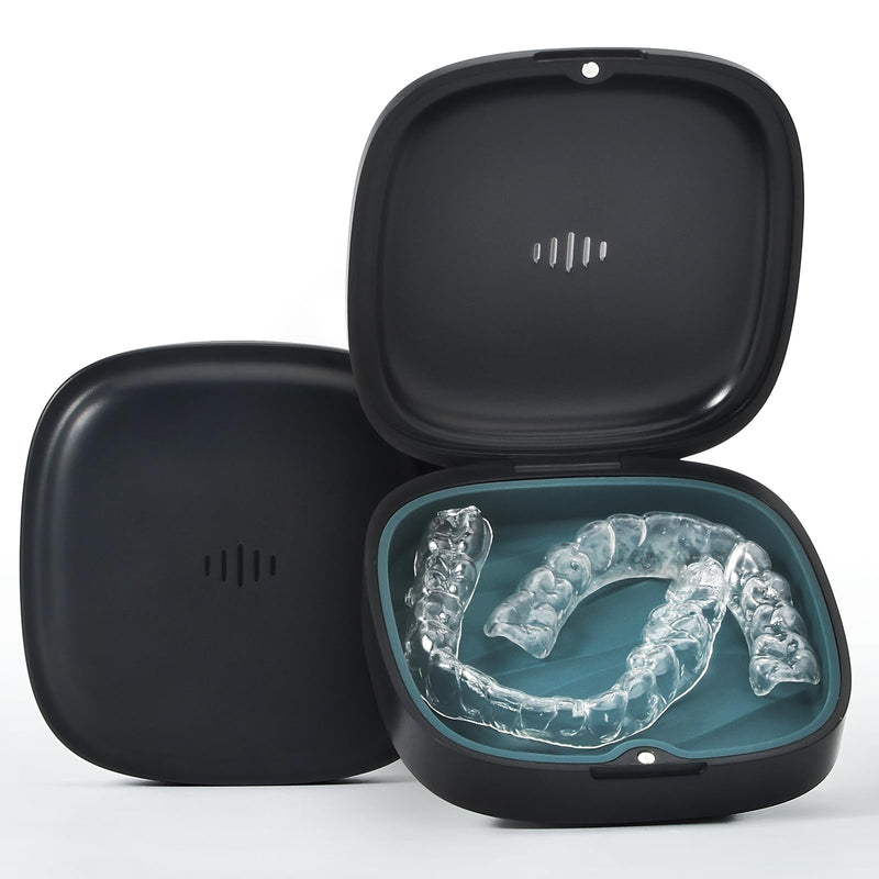 [Australia] - Retainer Case Slim Aligner Case with Vent Holes Removable Inner Tray Silicone for Easy Cleaning (1Pack Black Green) 1Pack Black Green 
