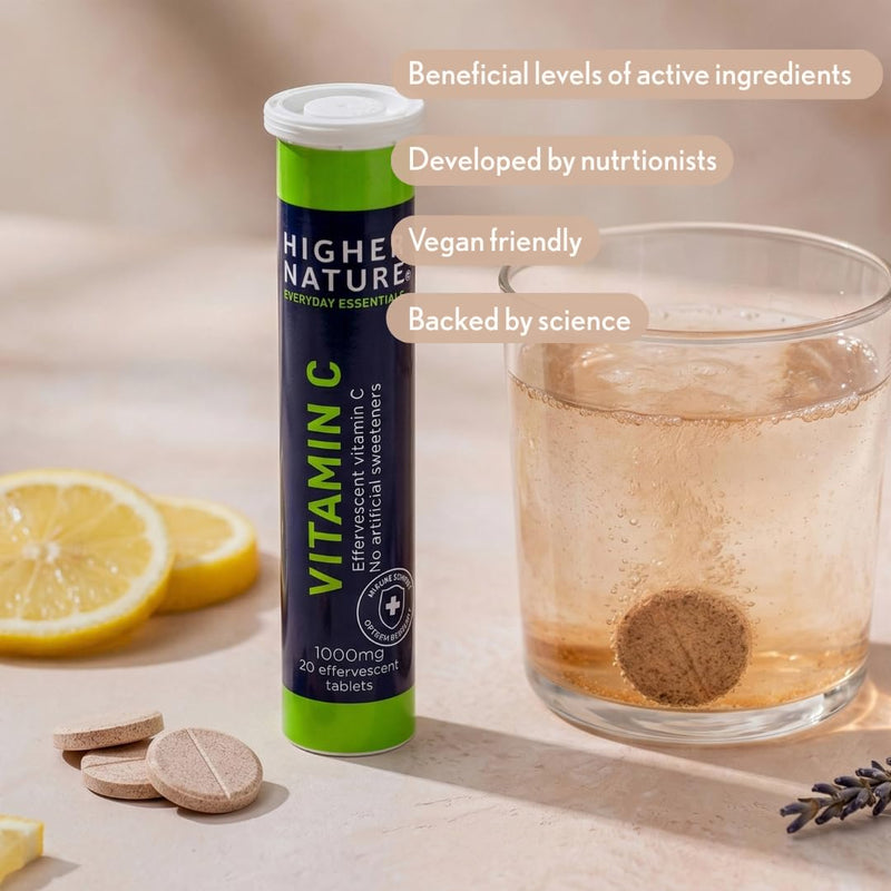 Higher Nature - Fizzy C - Vitamin C Effervescent Tablets - Immune System Support - Vitamin C 1000mg - Vegan - 20 Tablets x 3 (Pack of 3) 20 count (Pack of 3)
