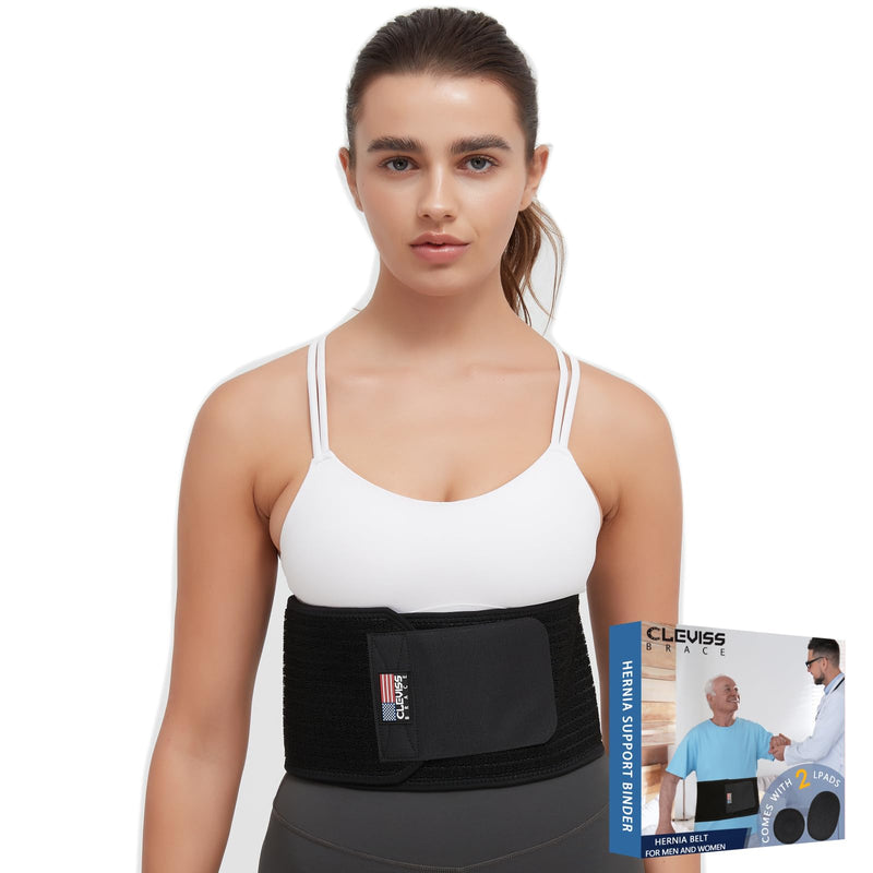 Umbilical Hernia Belt - Ergonomic Abdominal Binder Adjustable Truss Support with 2 Compression Pads for Naval, Ventral, Incisional, Epigastric, Belly Button Hernias, Pre Post Surgery(Black S-M) Black