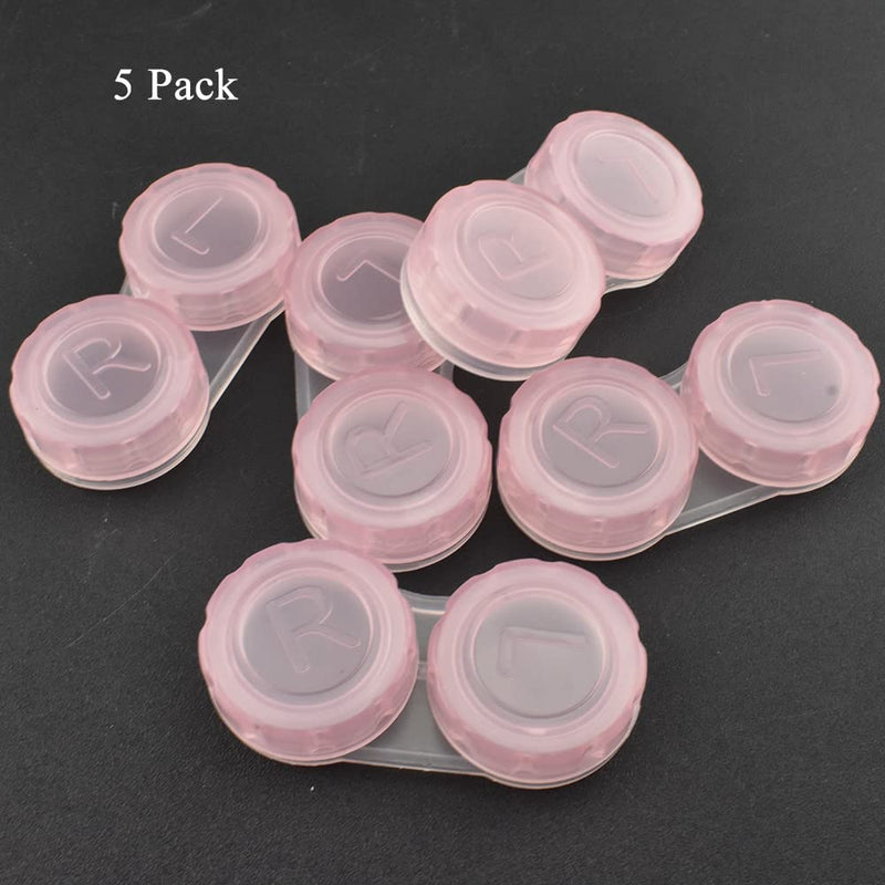 [Australia] - HAHIYO Contact Lens Case Box Holder Diameter 24mm Durable Leakproof Light Convenient Left/Right Eyes Contact Lens Container Soak Storage Kit For Storing Small items Travel Clear Pink 5 Pack Clearpink-5p 