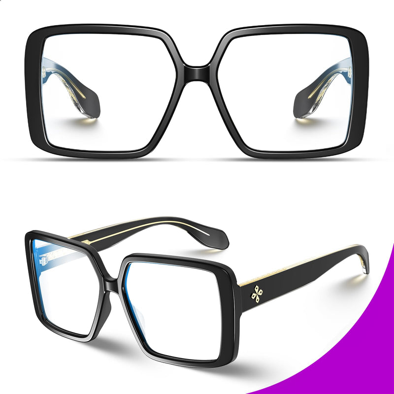 [Australia] - VISOONE Oversized TR90 Blue Light Blocking Glasses Fashion Accessories Non Prescription for Women Harvard Black Clear 