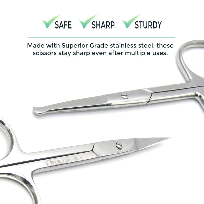 Pack of 2 Curved & Rounded Blunt Tip Stainless Steel Small Scissors for Eyebrows & Eyelashes, Beard Trimming & Moustache, Baby Nails, Nose & Facial Hair Curved & Round Tip