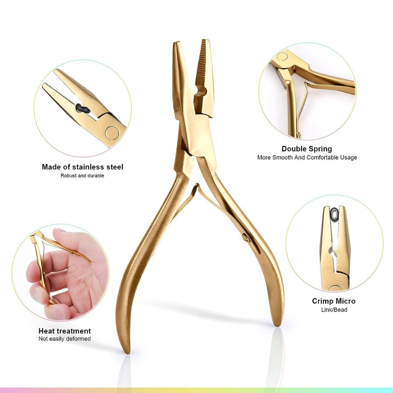 [Australia] - Hair Extension Pliers Kit Microlink Pliers for Extensions Hair Extension Beading Tool Hair Needle Pulling Hook Hair Styling Bead Closer and Remover Pliers Gold 