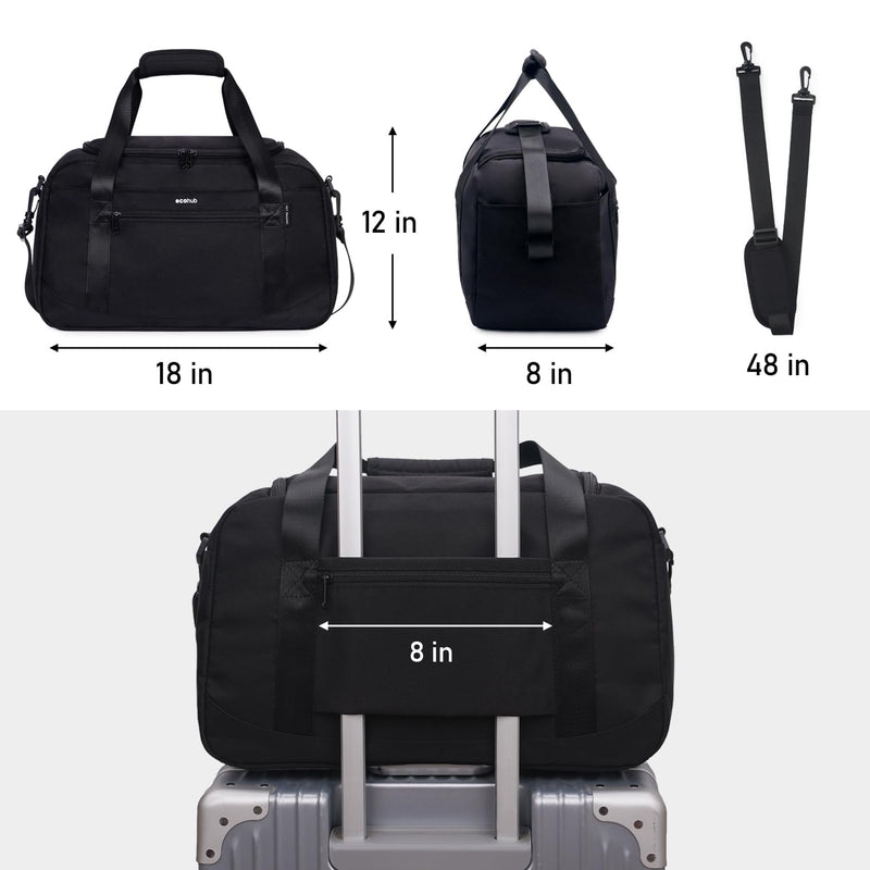 ECOHUB For Spirit Airlines Personal Item Bag 18x14x8 Travel Duffel Bags with Laptop Compartment & Shoe Bag Underseat Carry on Handbag with Wet Pocket, 30L (Black) Black 18 inch underseat