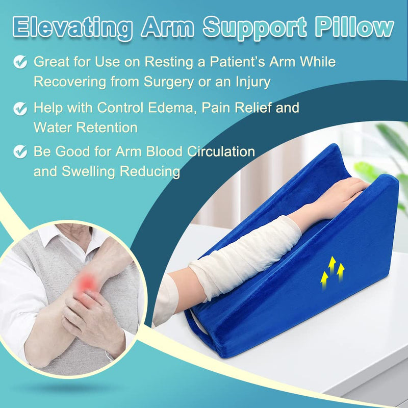 [Australia] - Arm Elevation Pillow Support Wedge Elevating Arm Medical Pillow Post Surgery Elevated Surgical Wedge Arm Pillows for Sleeping Elbow Therapy Wedge Foam Support Hand Elevator Broken Arm Wrist Recovery Blue 