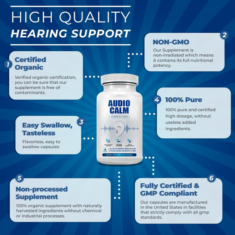 [Australia] - Audio Calm - Tinnitus Relief Supplement | Natural Stop Tinnitus Solution - Relieves Ear Ringing, Buzzing, Clicking | 60 Capsules (1) 1 