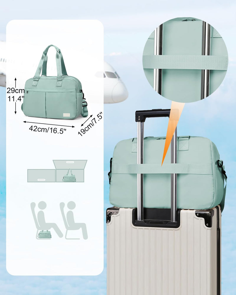 23-35L Expandable Weekender Bags for Women Travel Carry on, Green | Waterproof, Lightweight, 180° Openning, Luggage Strap, Airplane Friendly, Underseat, Duffle Bag for Overnight Business Travel lake blue