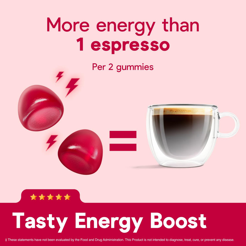 Energy Bytes Daily Energy Gummies – Fast Acting Caffeine Chews with Vitamins B3 B6 B12 A & D – Stay Focused and Energised Through Your Day – 60 Count