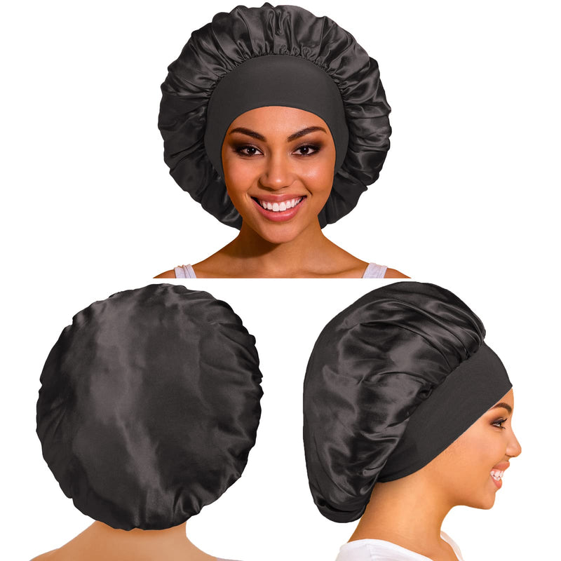 [Australia] - 3 Pack Satin Bonnet Silk Bonnet for Sleeping, Bonnets for Black Women Bonnet for Sleeping Large Sleep Cap, Wide Soft Band Bonnet for Curly Hair Set C 