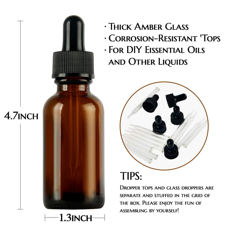 2oz 24Pack Amber Glass Jars with Lids and 2oz 24Pack Amber Dropper Bottle