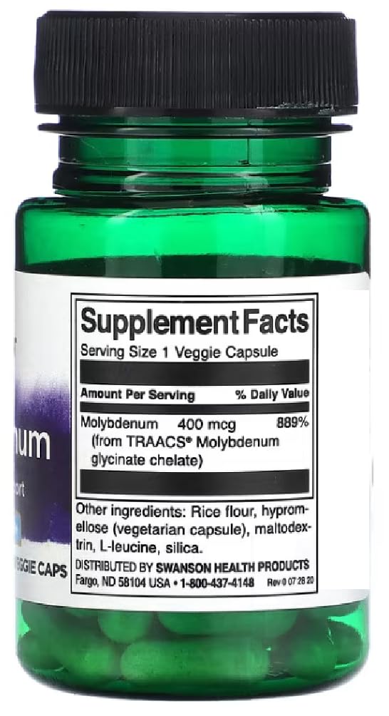 [Australia] - Swanson - Albion Molybdenum 400 mcg | Enzyme Function and Metabolism Support - 60 Capsules 