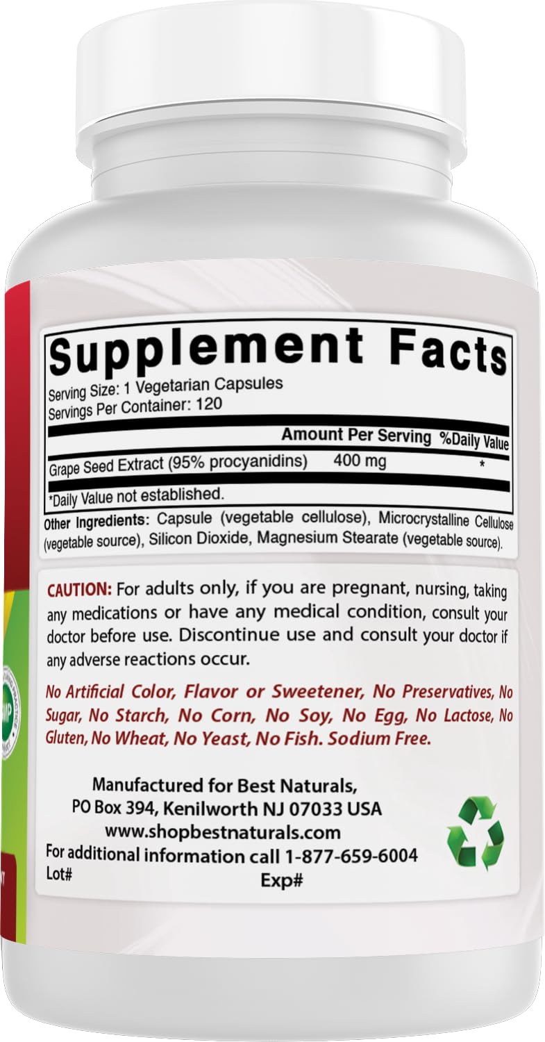 Best Naturals GrapeSeed Extract 400 mg Veggie Capsule, 120 Count (120 Count (Pack of 2))