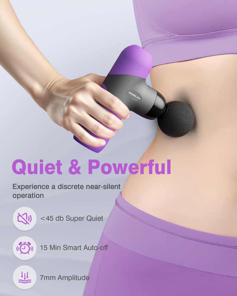 [Australia] - Morelax Mini Massage Gun Portable Deep Tissue Muscle Percussion Massager, Electric Handheld Sport Massager with 6 Massage Heads 4 Speed, Best Gift (Purple) Purple 