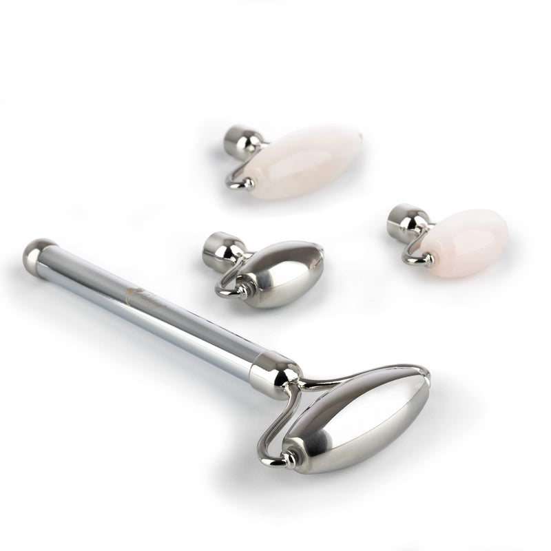 Stainless Steel Ice Roller & Rose Quartz Facial Set | Luxury Skin Care Tools for Lymphatic Drainage, Product Absorption, Skin Tightening, & Relaxation