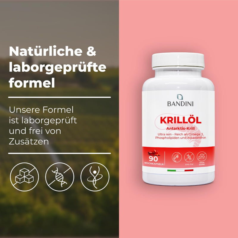 [Australia] - Bandini® Krill Oil Omega 3 Capsules 3000mg | Pure Antarctic Krill Oil, 465mg EPA & DHA, 1200mg marine phospholipids + Astaxanthin | For Heart & Blood Pressure (EFSA) | Alternative to fish oil | 90 soft gels 